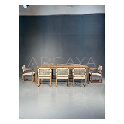 Teak Webbing Outdoor Dining Set - scene