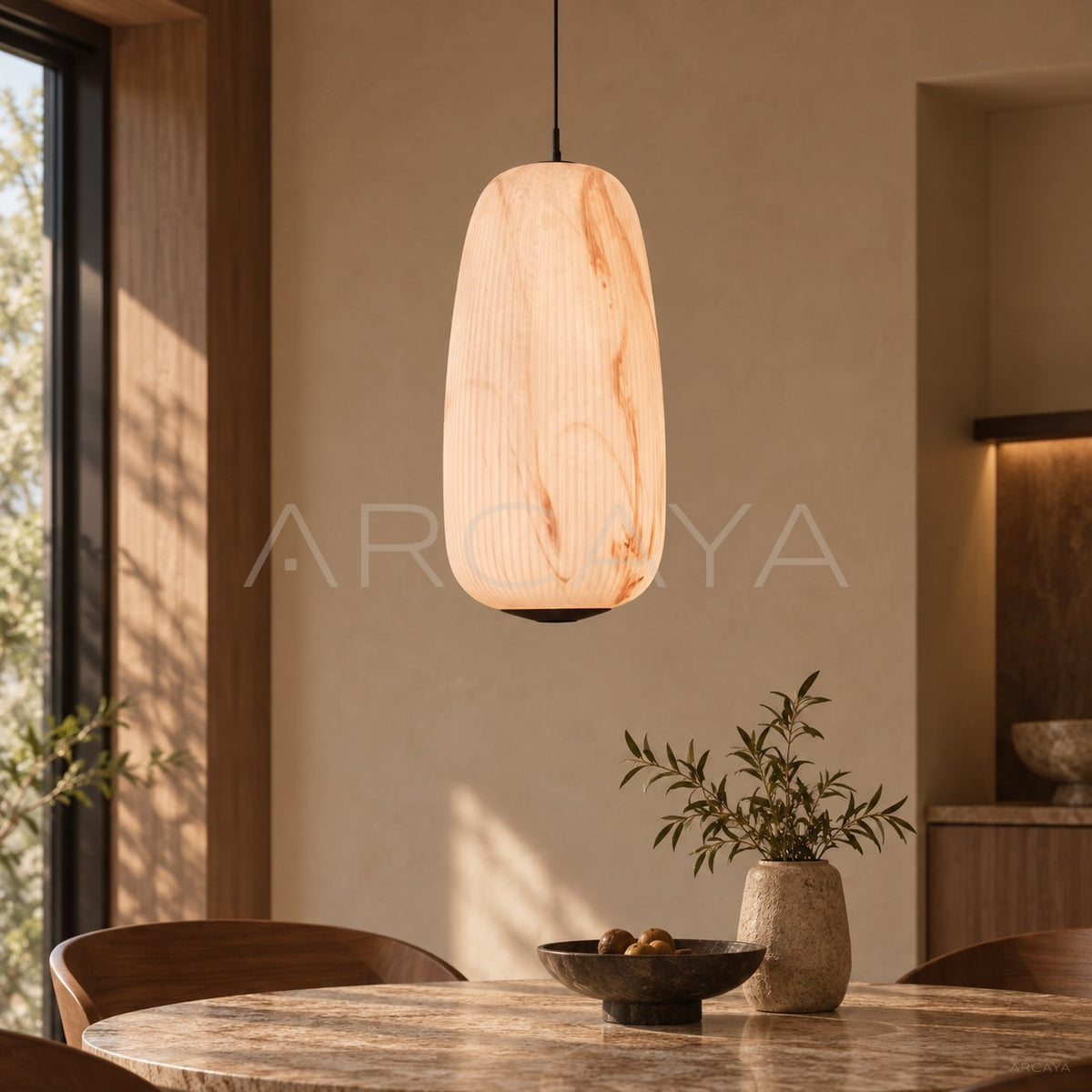 Stone Geometric Long Cone Oval Pendant Light 97376 - main