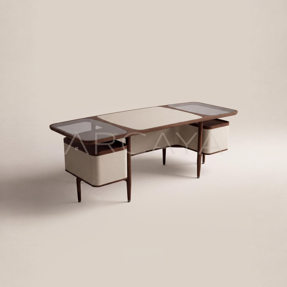 Italian Walnut Leather Glass Executive Desk - main