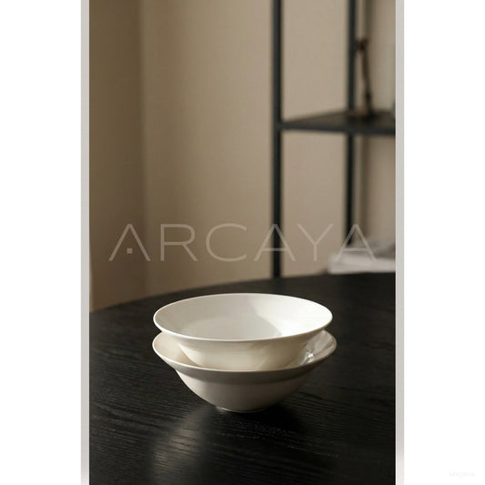 Sunxun Collab Plain White Porcelain Flared Bowl - scene