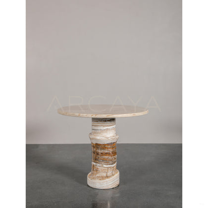 White Brown Marble Column Base Side Table - scene
