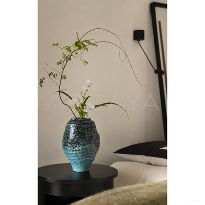 Vintage Deep Sea Blue Gradient Ceramic Vase - scene
