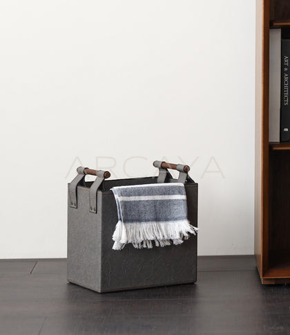 Grey Solid Wood Handle Storage Basket - scene