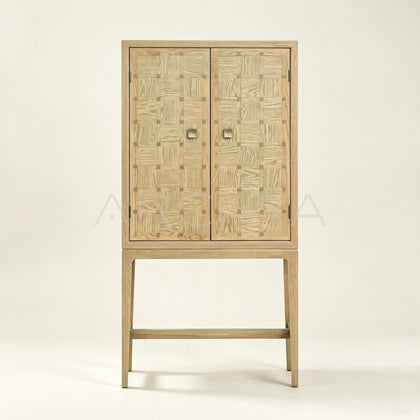 Oak Checkerboard Marquetry Highboy — Storage - main