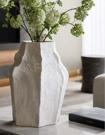 Hand Pinched Angular Plain White Vase - scene