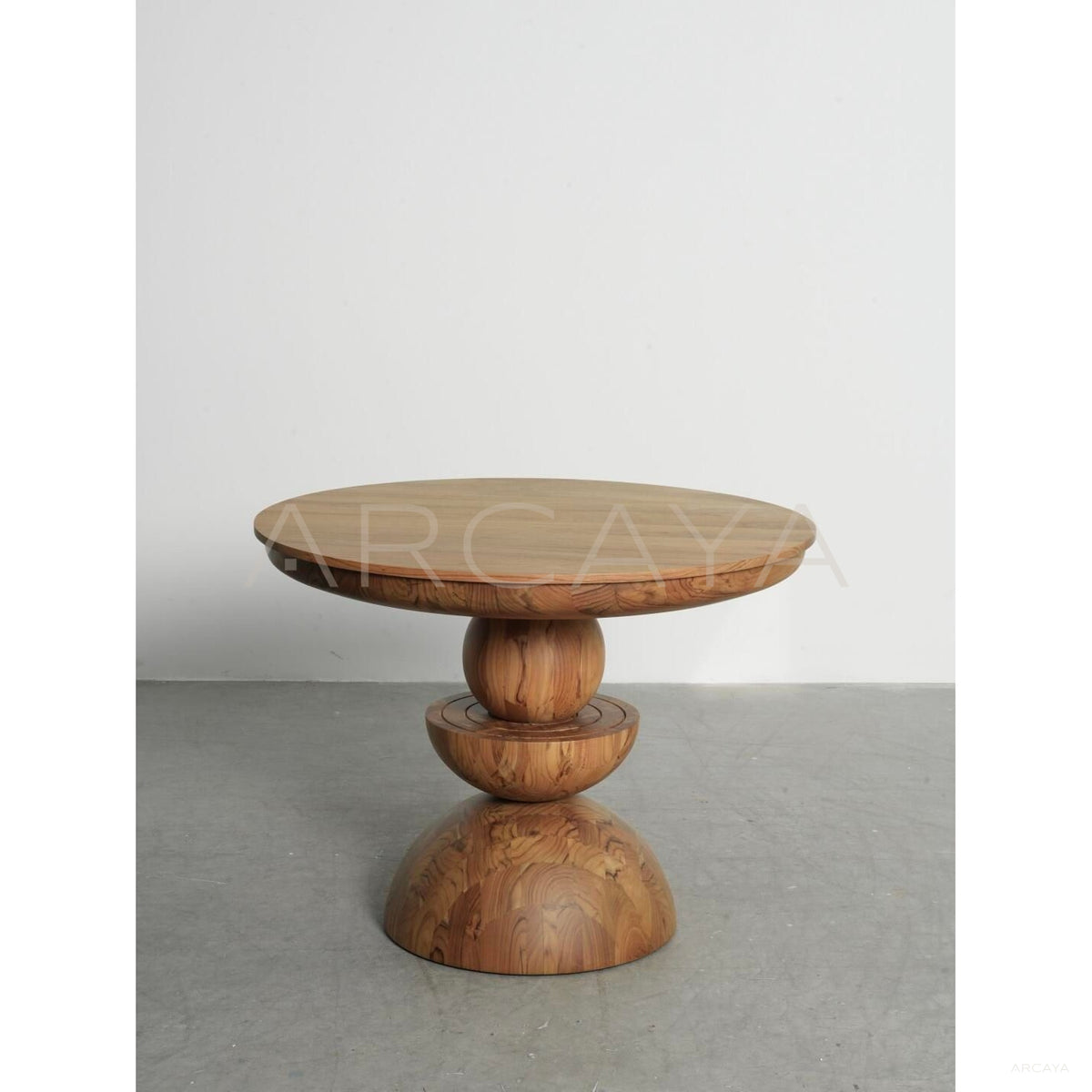 Burmese Teak Patchwork Round Table in detail