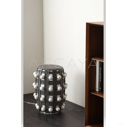 Brown White Textured Art Drum Stool - scene