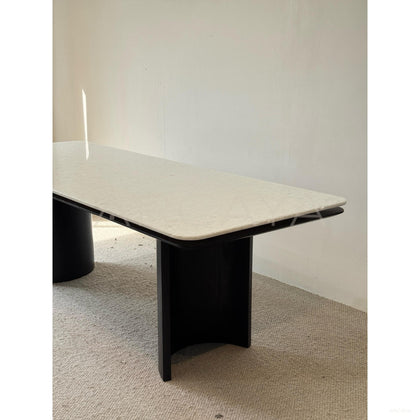 Minimalist Long Marble Dining Table - scene