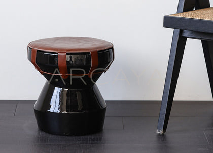 Black Gold Leather Art Drum Stool - scene