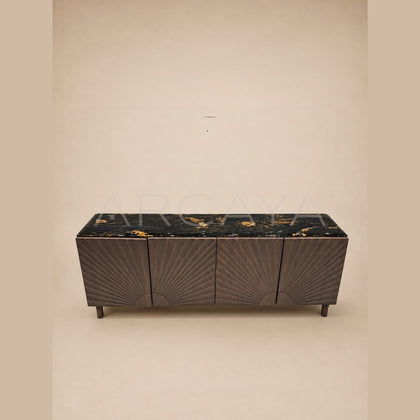 Daze Cosmic Gold Stone Walnut Console Cabinet - scene