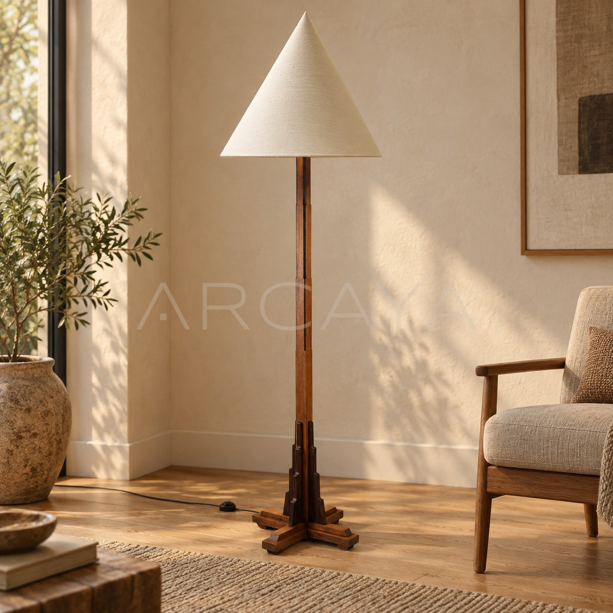 Natural Wood Triangle Floor Lamp - main