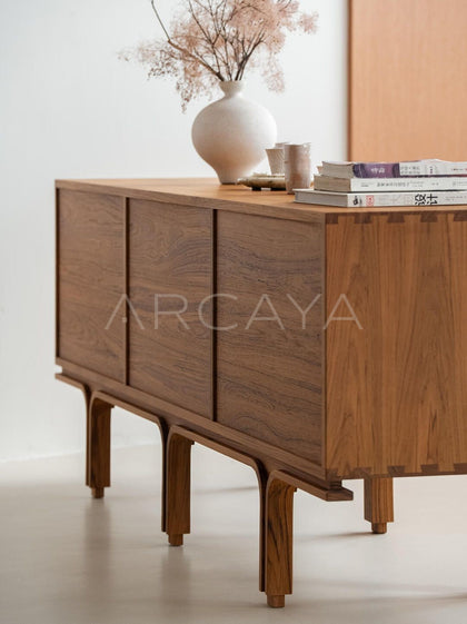Burmese Teak Mid Century Tambour Cabinet - detail