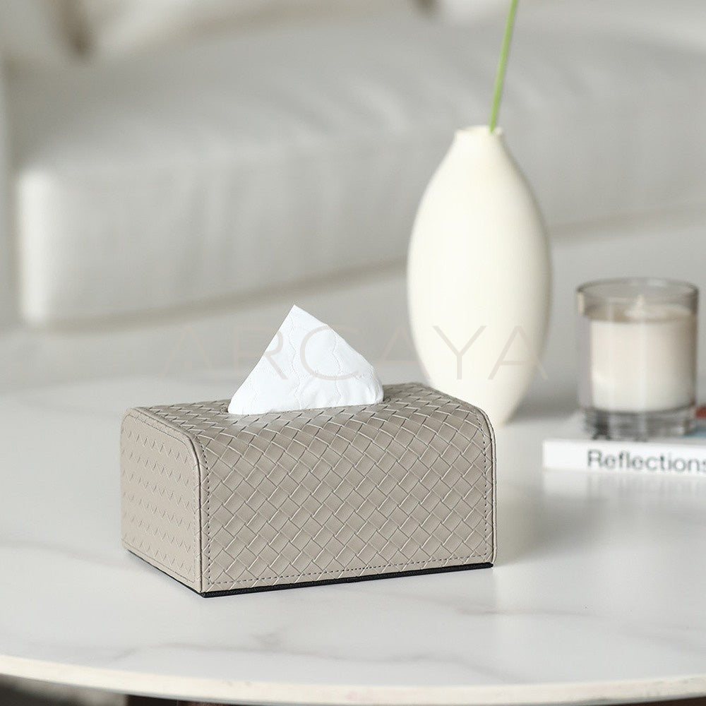 Handwoven Leather Tissue Box Living Room - main