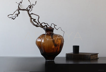 Mid Century Round Belly Glass Vase - scene