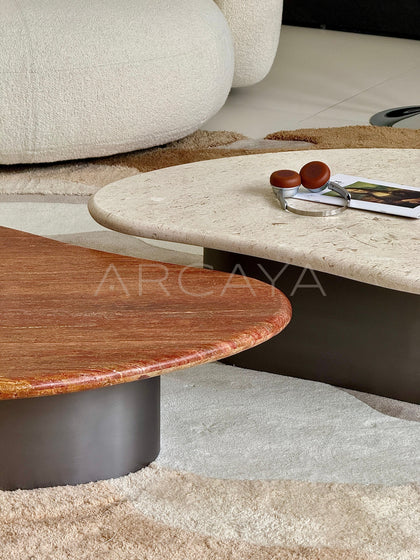 Walnut Travertine Curve Coffee Table - detail