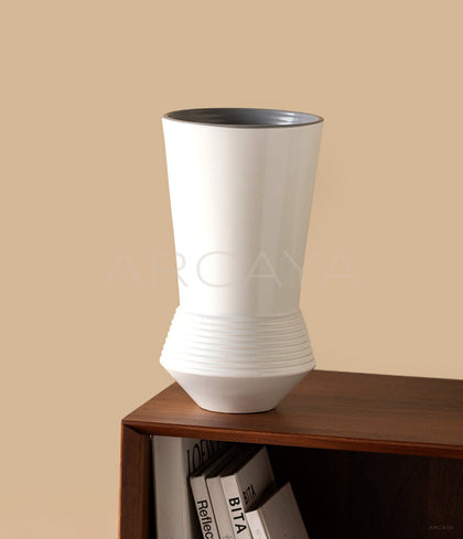 Ring Stacked Waist White Ceramic Vase - scene