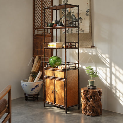 Narrow Bamboo Woven Bookshelf Cabinet - main