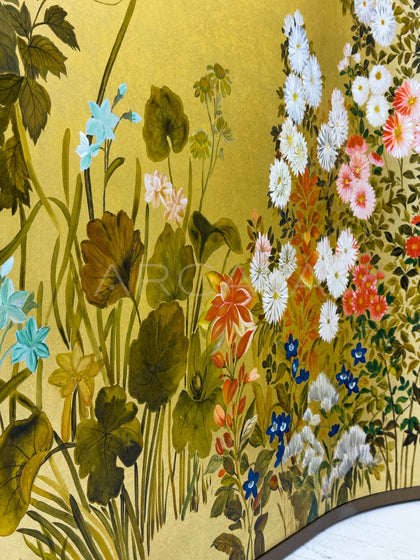 Gold Leaf Floral Folding Screen - detail