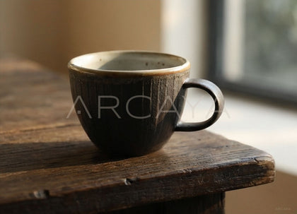 Amu Collab Black Glaze Ribbed Stoneware Mug - scene