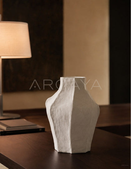 Handmade Irregular Plain White Vase Dining - scene