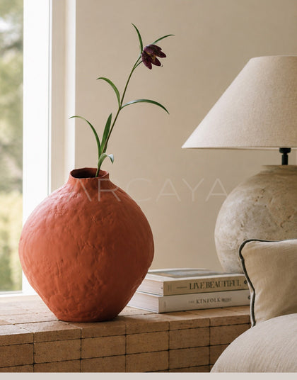 Vintage Red Clay Hand Pinched Vase - scene
