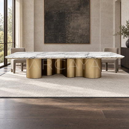 Natural Stone Top Metal Base Dining Table - main