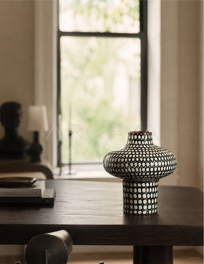 Dadan Black White Plaid Ceramic Vase - scene