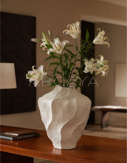 Handmade Plain White Ceramic Vase Bedroom - scene