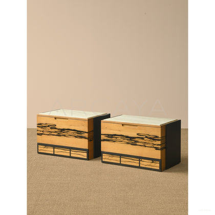 Old Money Black White Ebony Veneer Nightstand - scene