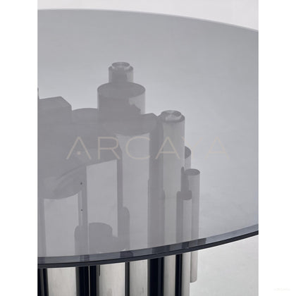 Multi Column Mirror Grey Glass Round Table - scene