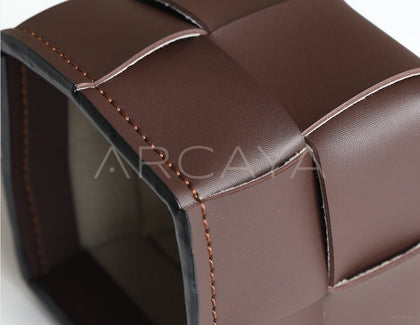 Woven Leather Storage Basket Desktop - scene