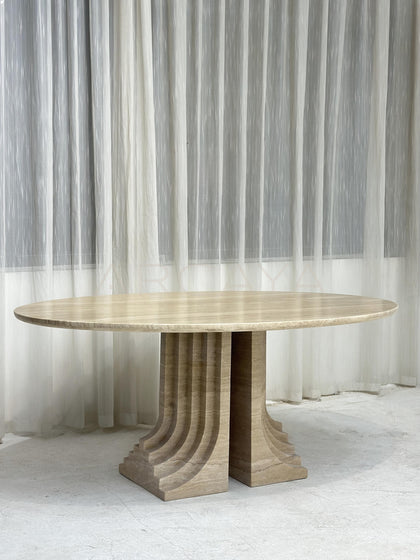 Travertine Slim Oval Dining Table - scene