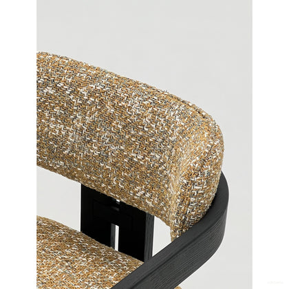 Black Solid Wood Textured Fabric Dining Armchair - scene