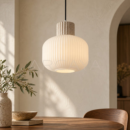 Travertine Ribbed Globe Pendant Light 95191 - main