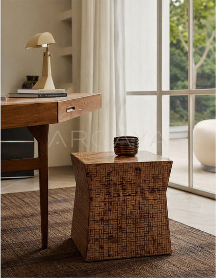 Vintage Woven Bamboo Side Table - scene