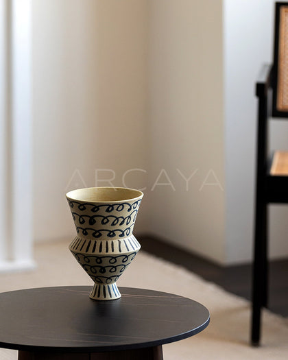 Dadan Hand Painted Blue Tiered Vase - scene