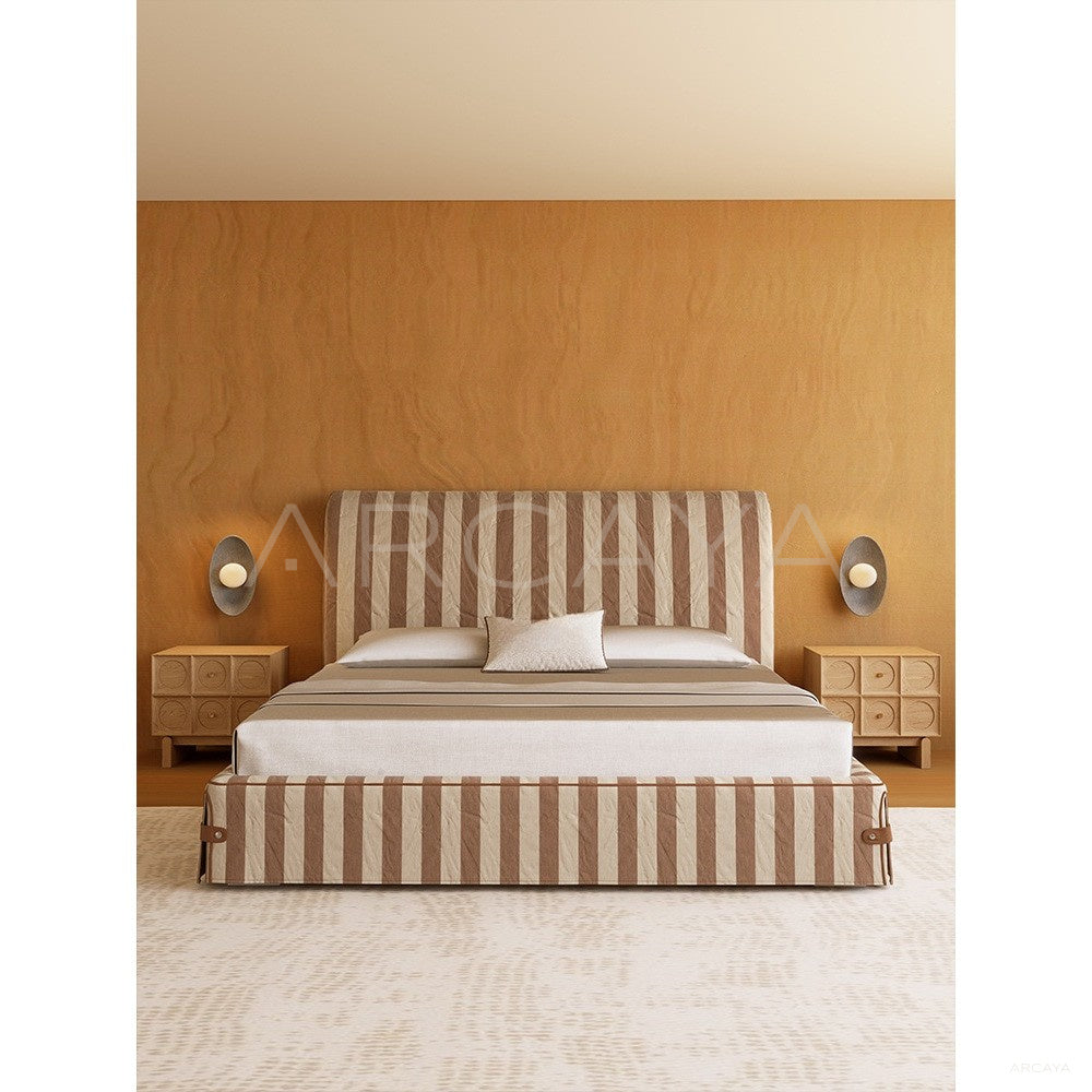Vintage Stripe Linen Bed in detail