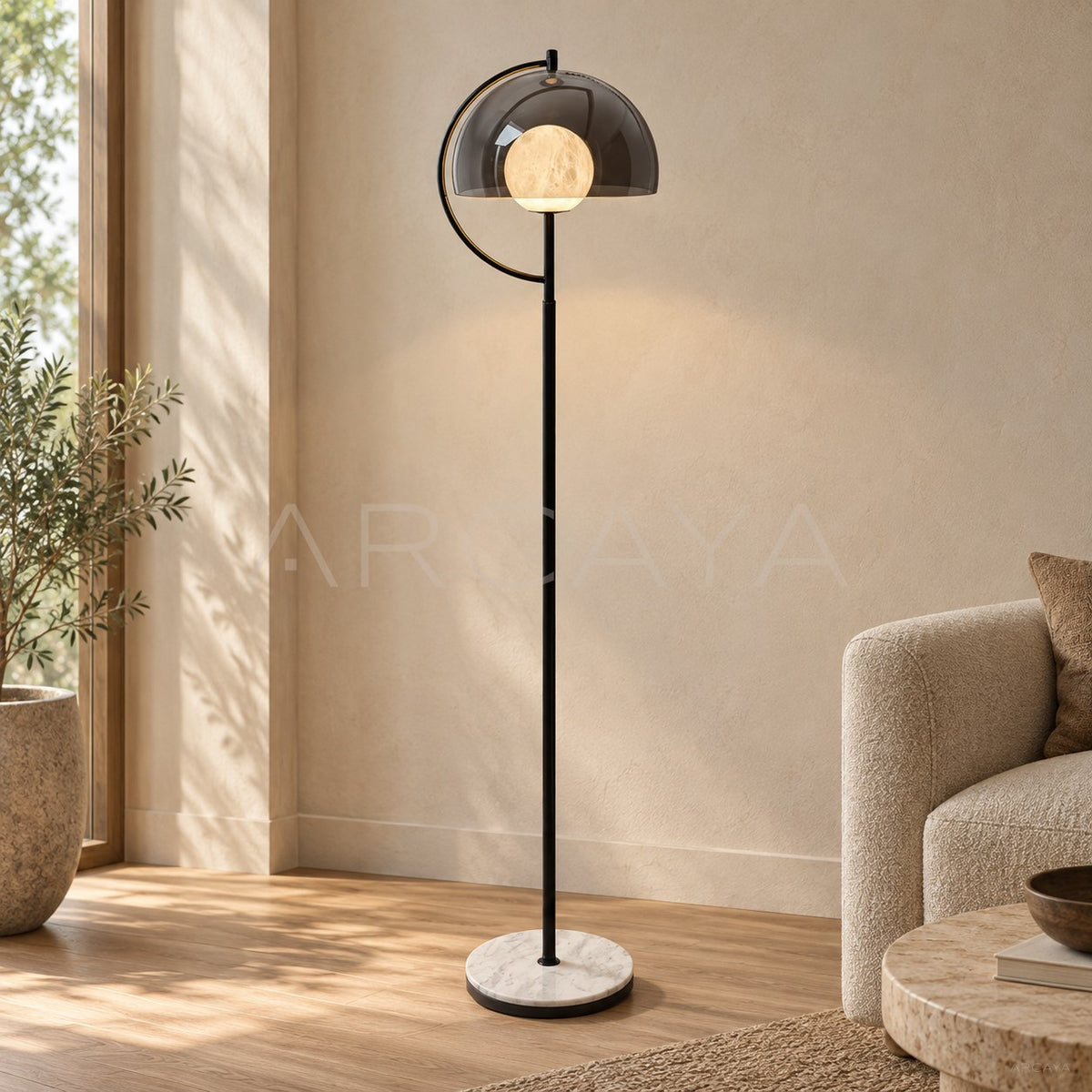 Stone Globe Smoked Half Shade Floor Lamp 95171 - main