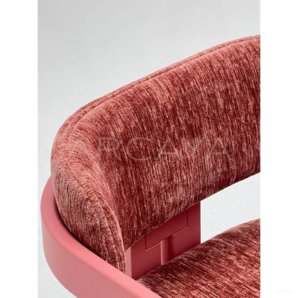Bean Pink Solid Wood Chenille Dining Armchair - scene