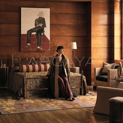 Mid Century Dark Textured Rug - scene