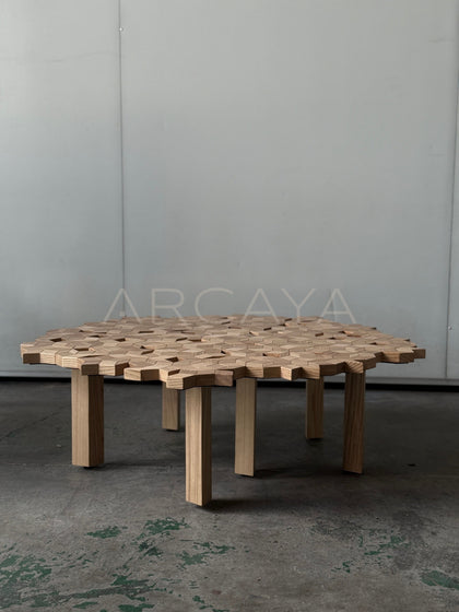 Solid Wood Carved Patchwork Coffee Table - scene