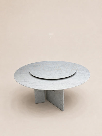 Daze Carrara White Marble Round Dining Table - scene
