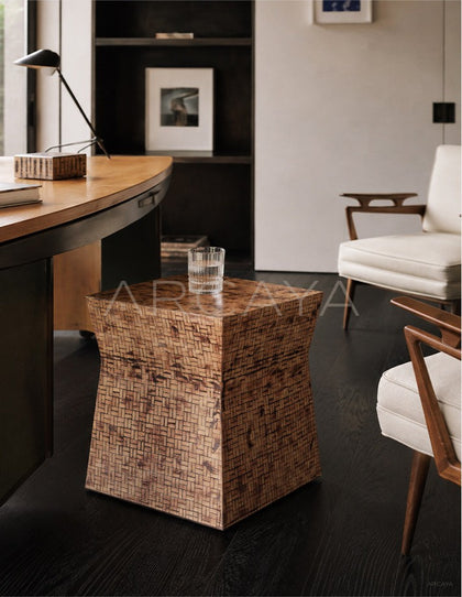 Vintage Woven Bamboo Side Table - scene