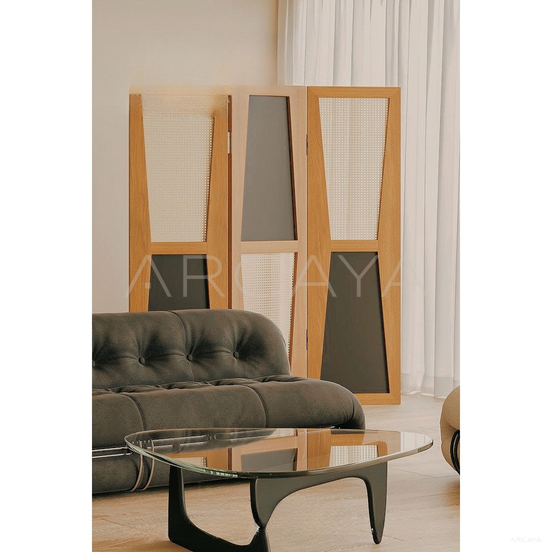 Asymmetric Mid Century Wabi Sabi Folding Screen in detail