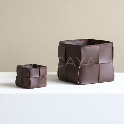 Woven Leather Storage Basket Desktop - main
