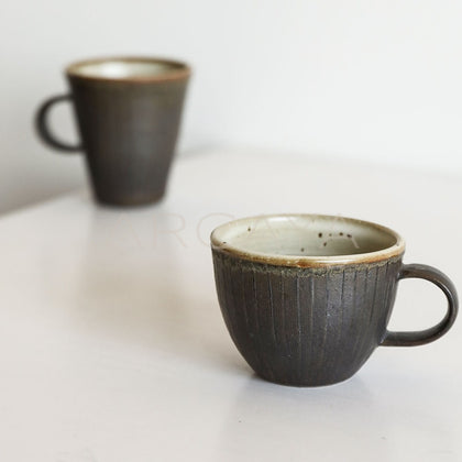 Amu Collab Black Glaze Ribbed Stoneware Mug - main