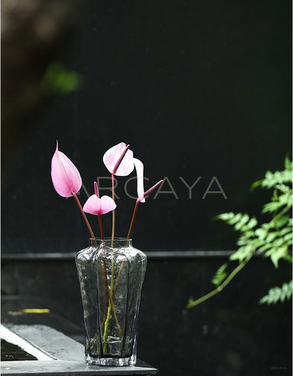 Smoked Grey Ribbed Glass Vase - scene