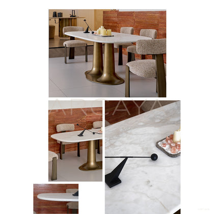 Sculptural Trumpet Travertine Dining Table - scene
