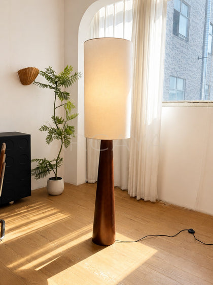 Natural Wood Cone Floor Lamp Warm - scene