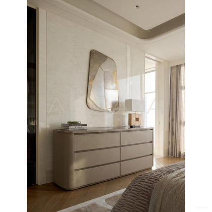 Nappa Leather Curved Milk Coffee Sideboard - scene